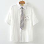 Set: Short-sleeve Embroidered Shirt + Tie White - One Size