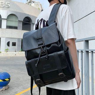 Faux Leather Buckled Flap Backpack