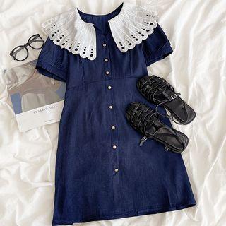 Short-sleeve Peter Pan Collar Denim Dress