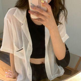 Pocket Detail Short-sleeve Blouse Blouse - White - One Size