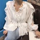 Bell-sleeve Lace Panel Blouse White - One Size