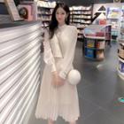 Set: Long-sleeve Midi Chiffon Dress + Vest
