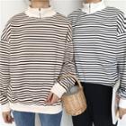 Striped Stand-collar Loose-fit Sweatshirt