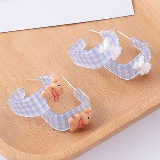 3d Bear Plaid Open Hoop Earring