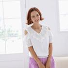 Lace-neck Cold-shoulder Blouse