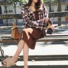 Plaid Shirt / Sleeveless Midi Knit Sheath Dress / Set