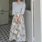 Silky Blouse / Floral Print A-line Skirt