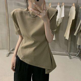 Asymmetrical Plaid Short-sleeve Top
