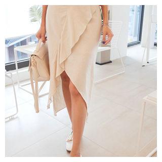 Frill-trim Dip-back Midi Skirt
