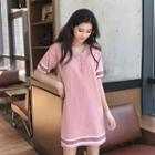 Short-sleeve Color Block Knit Polo Shirt Dress