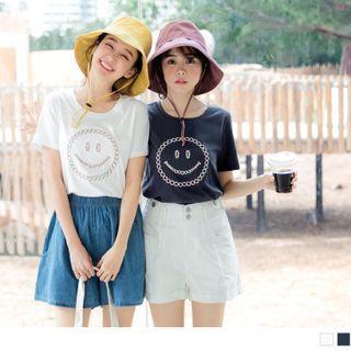 Smile Face Embroidered Short-sleeve T-shirt