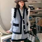 Set: Ruffle Plaid Button-up Vest + A-line Skirt