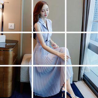 Sleeveless Double Breasted Pleated Midi Dress