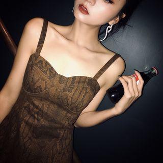 Python Print Spaghetti-strap A-line Mini Dress