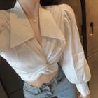 Collared Twisted Cropped Blouse