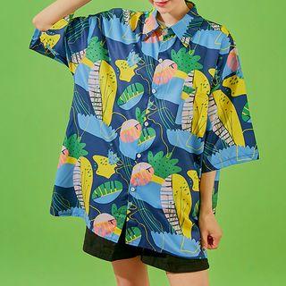 Oversized Hawaiian Shirt Blue - One Size
