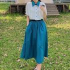 Contrast Collar Mock Two-piece Midi A-line Dress