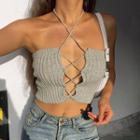 Cross Strap Lace-up Knitted Crop Camisole Top