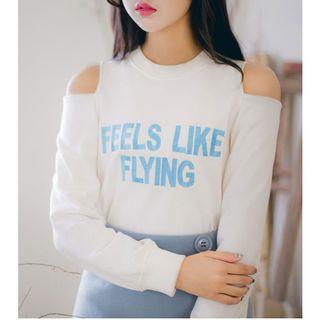 Lettering Cold-shoulder Pullover