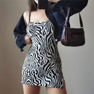 Sleeveless Spaghetti Strap Zebra Print Slim-fit Mini Dress
