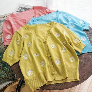 Daisy Embroidered V-neck Knit Top