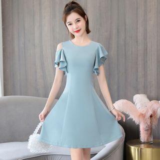 Asymmetric Shoulder Cutout Mini A-line Dress