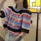 Short-sleeve Striped Knit Sweater