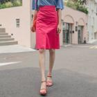 Slit-front Patch-pocket Midi Skirt
