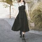 Mock Two-piece Elbow-sleeve Collar Midi A-line Dress