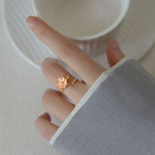 Sterling Silver Rhinestone Flower Open Ring 1 Pc - S925 Silver - Gold - One Size