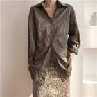Loose-fit Long Sleeve Metallic Blouse Coffee - One Size