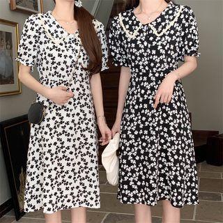 Short-sleeve Peter Pan Collar Floral Printed Midi Dress