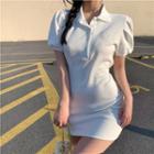 Short-sleeve Plain Skinny Polo Shirt Dress As Shown In Figure - One Size