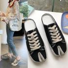 Faux Leather Split Toe Lace-up Accent Mules