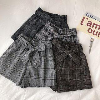 Plaid Lace-up High-waist Wide-leg Shorts With Belt