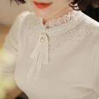 Lace Mock-neck Puff-shoulder Top