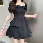 Short-sleeve Square-neck Plain Layer Dress