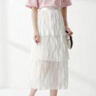Crinkled Mesh A-line Midi Tiered Skirt