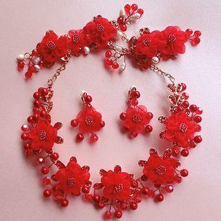 Wedding Flower Necklace / Dangle Earring / Headpiece / Set