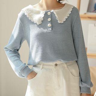 Lace Trim Polo Sweater
