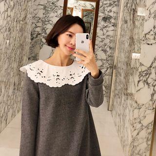 Lace-collar Midi Wool Blend Dress