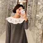 Lace-collar Midi Wool Blend Dress