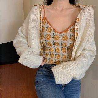 Long-sleeve Floral Cardigan / Floral Camisole