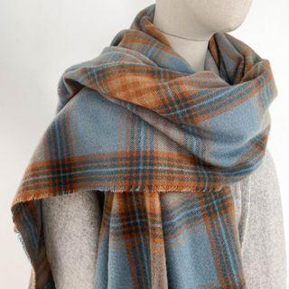 Plaid Shawl Airy Blue - One Size