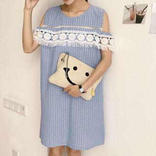 Lace Panel Open Shoulder Short-sleeve Dress