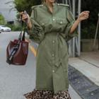 Snap-button Military Coat With Sash