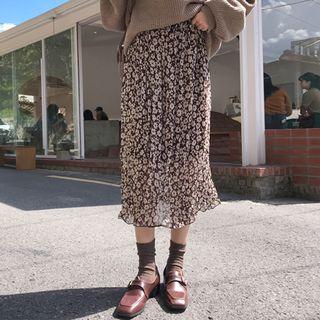 Band-waist Floral Print Skirt Brown - One Size