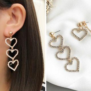 Non-matching Faux Pearl Rhinestone Heart Dangle Earring