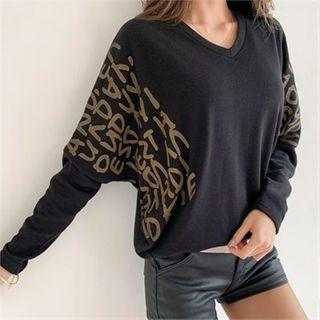 Dolman-sleeve Letter T-shirt