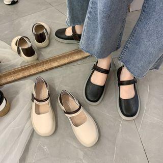 Round-toe Adhesive Strap Mary Jane Flats